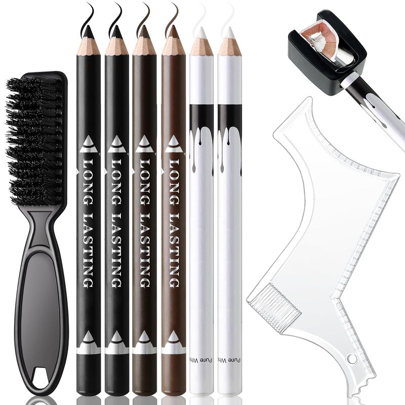 Noerrors Barber Pencil for Lineup Magic Hairline Beard Guide Shaping Pencils Barber Chalk for Design Hairline Razor Trace Black Brown White Barber Pencils Set with Sharpener Ruler Brush for Men - Image 1